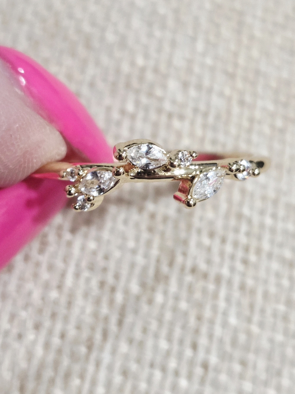 Delicate Gold Marquise CZ Leaf Band Ring - Women Jewelry~ Size 10
